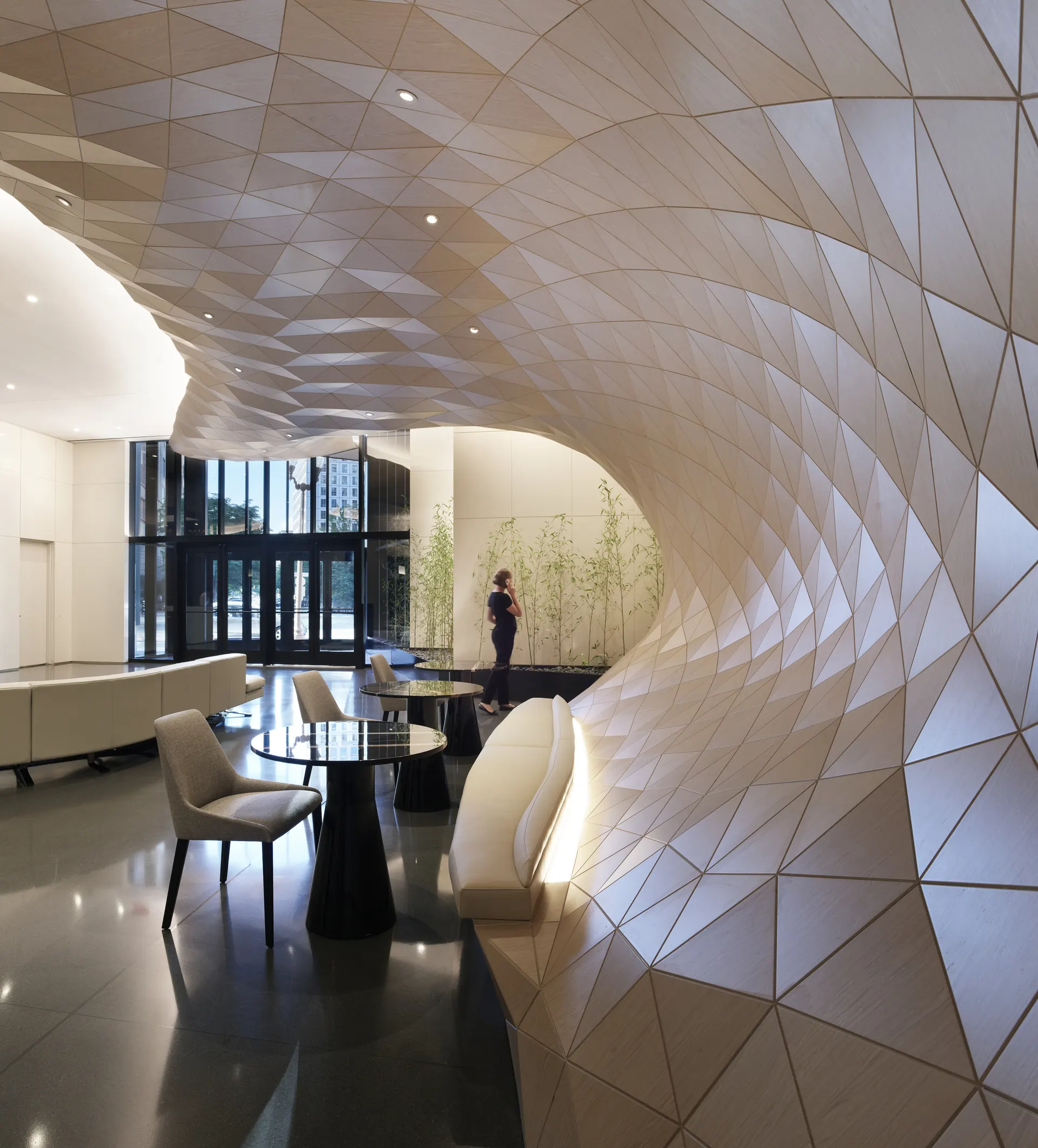 Sculpted timber lobby, 4300 Wilson