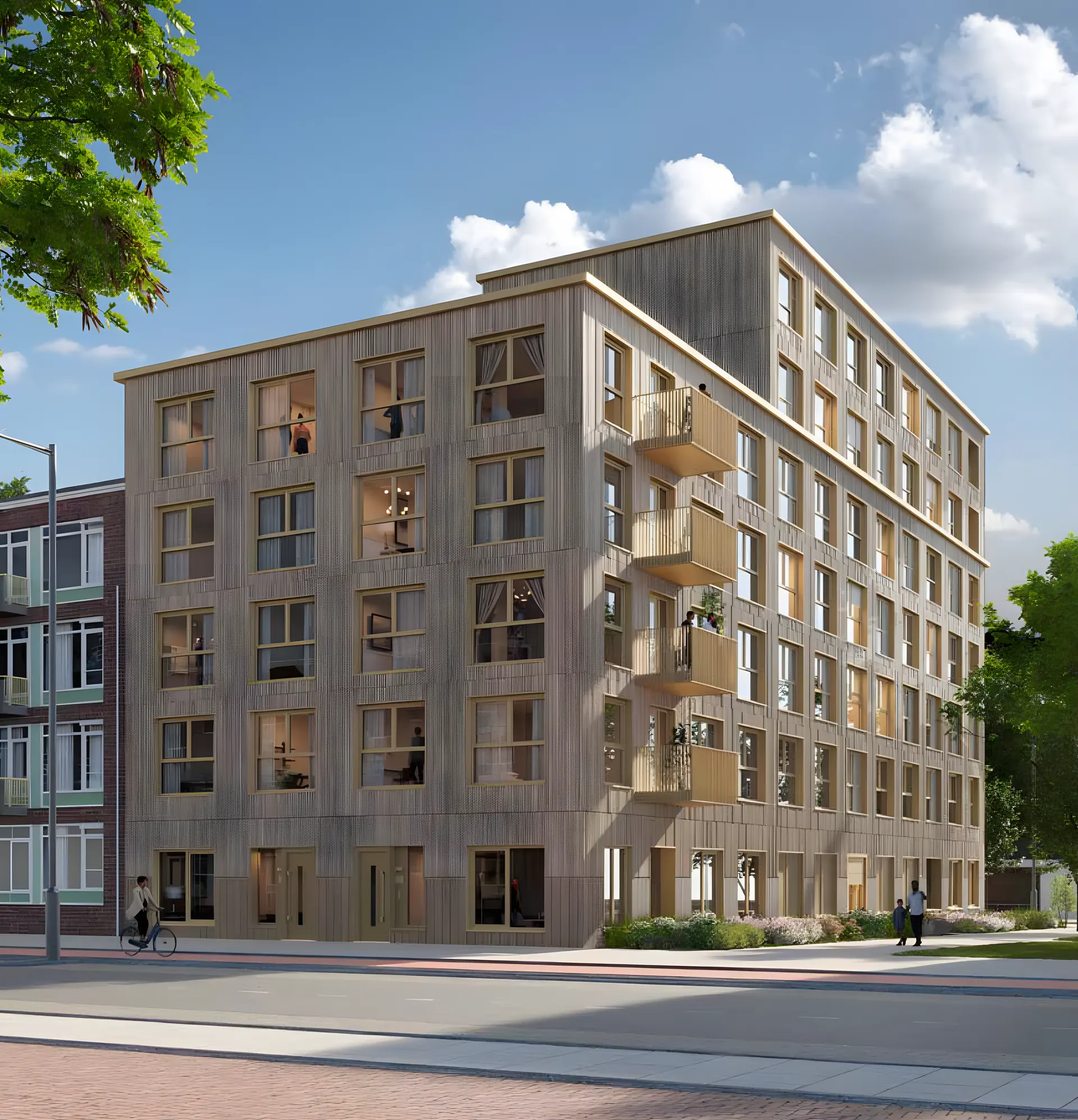 Render of Timber, 50 homes in CLT and LVL modules, Rotterdam